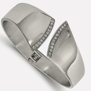 Chisel Stainless Steel Polished with CZ Hinged Bangl